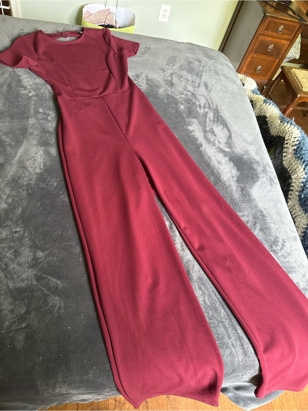 Windsor Burgundy Wide-Leg Short-Sleeve Jumpsuit